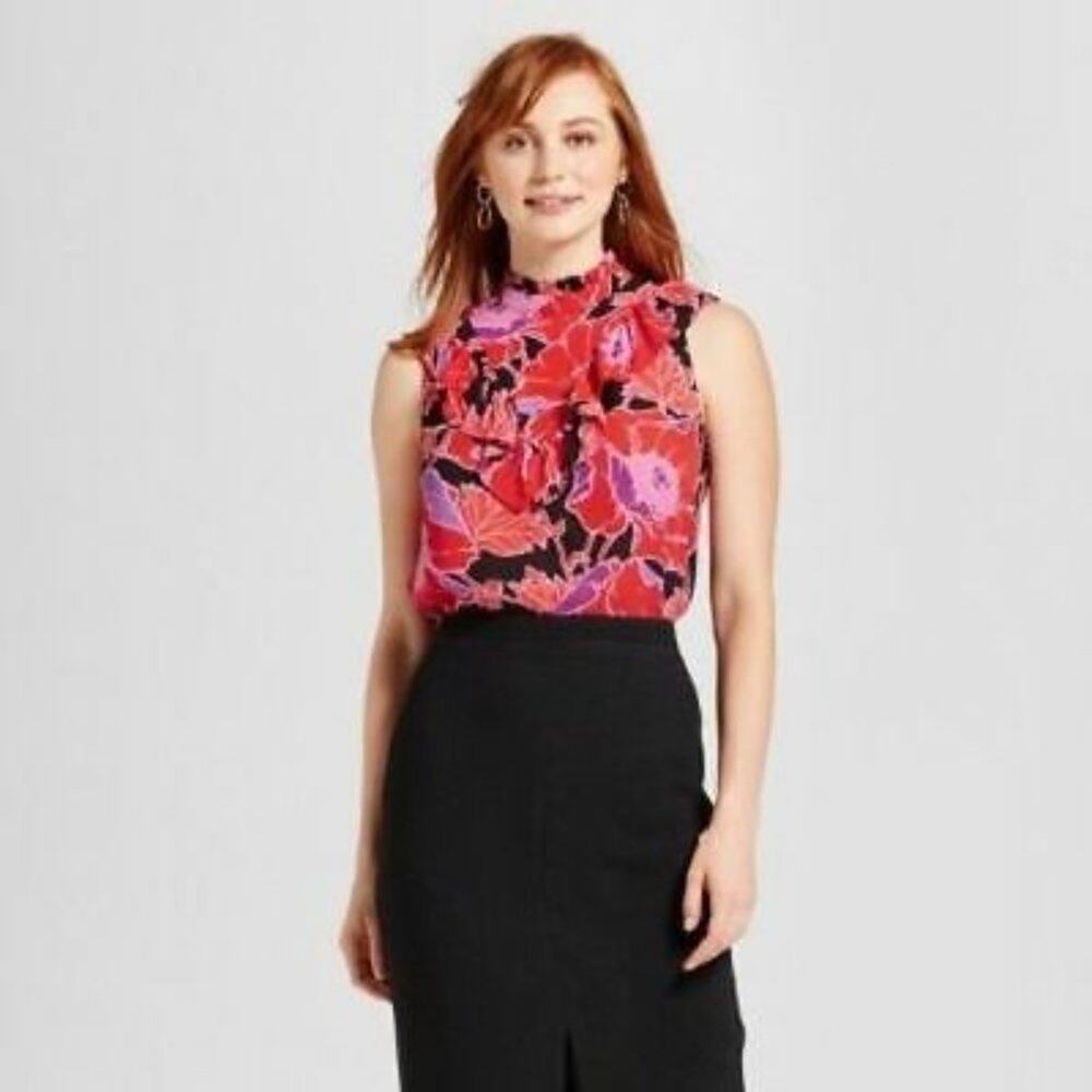 Who What Wear Sleeveless High Neck Poppy Blouse Sm
